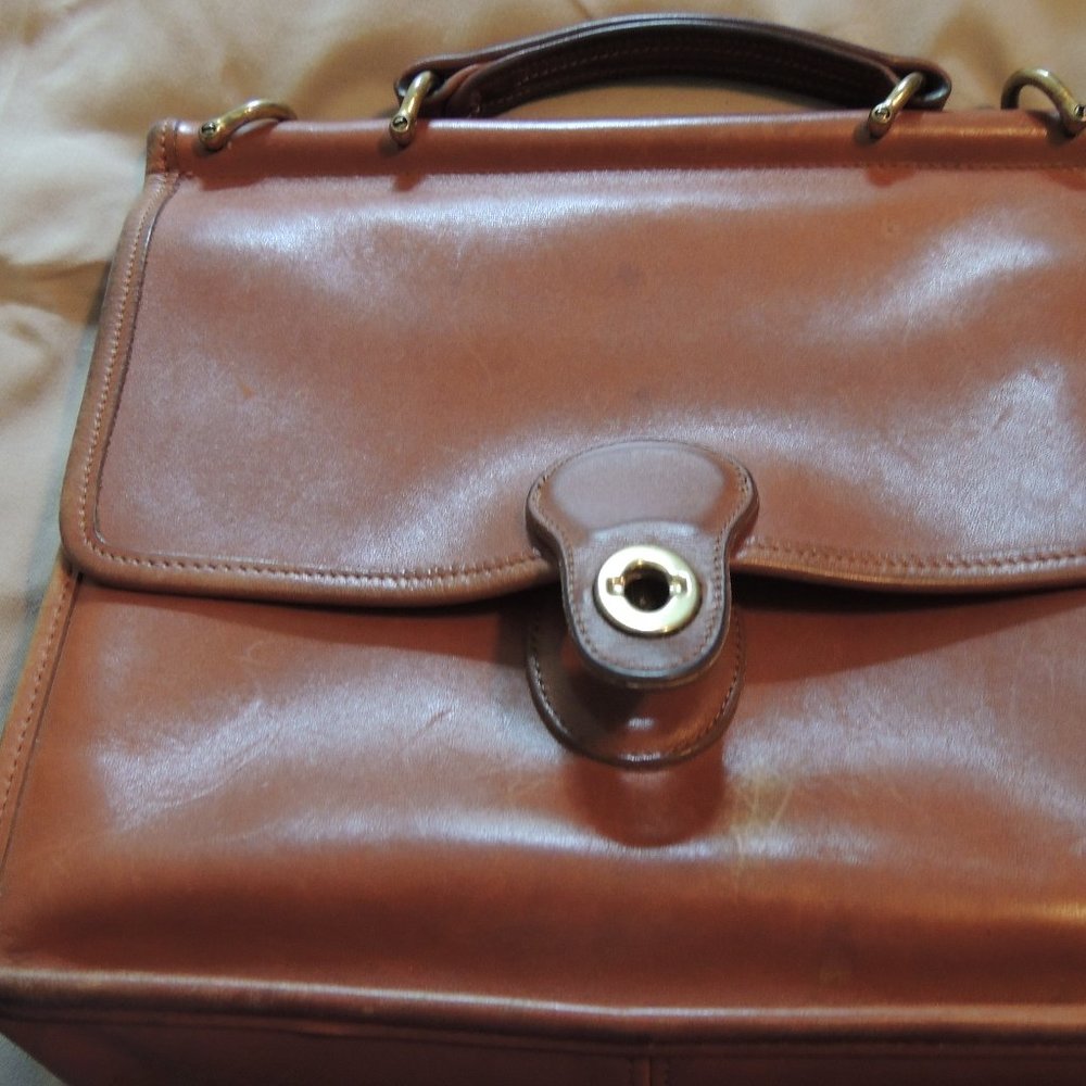 Vtg Coach Willis Brown Leather -Brass Satchel CrossBody Flap Bag